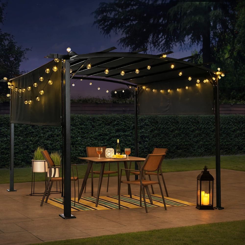 Outdoor Pergola Gazebo with Retractable Canopy for Backyard and Patio Use