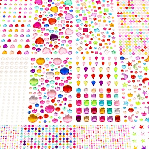 KIPEREE 3240pcs Gem Stickers for Kids 12 Sheets Self Adhesive Rhinestone Stick on Gems for Crafts Scrapbooking DIY & Face Decorations