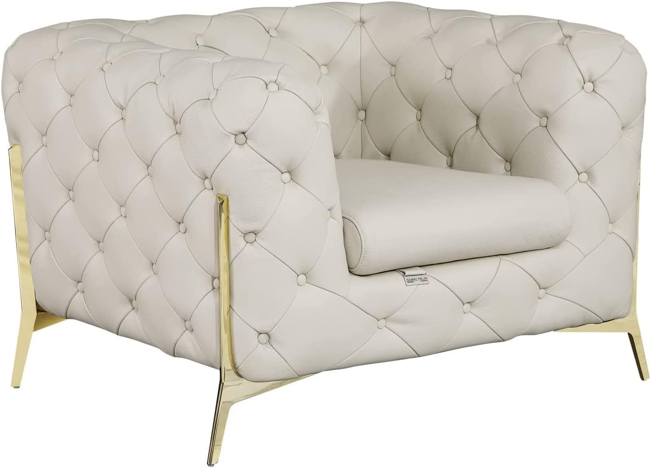 Blackjack Furniture Modena Modern Top Grain Italian Leather Tufted Living Room Chair, Beige