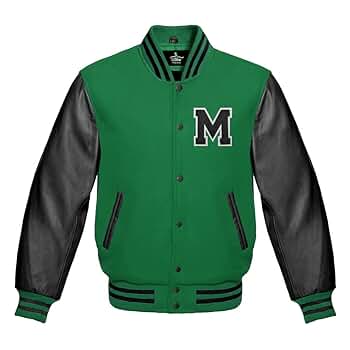 Men's Varsity Baseball Letterman Bomber Light Green Wool