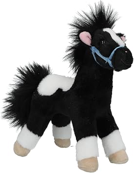 Depesche 13479 Miss Melody Horse Soft Toy in Black and White with Blue Halter, Plush Approximately 18 cm with Cuddly Mane