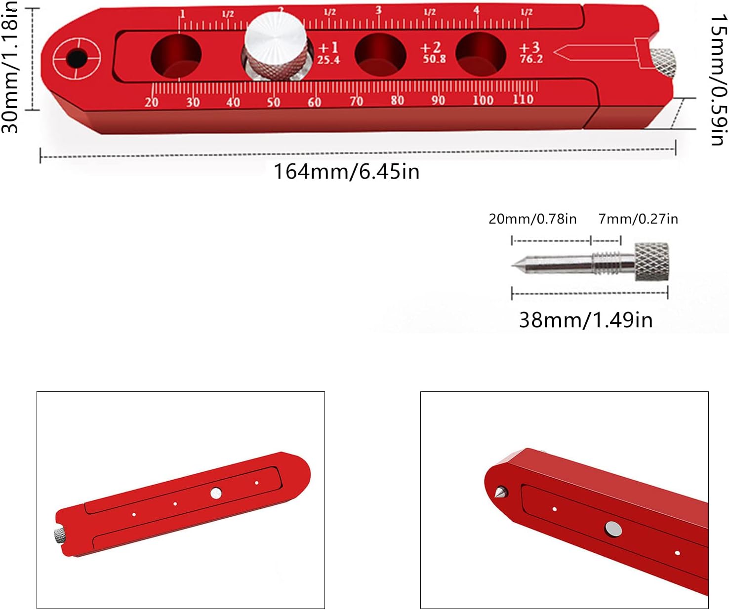 Woodworking Aluminum Alloy Circular Drawing Tool, Fixed-Point Marking Gauge Woodworking Compass Scribe Adjustable Drawing Circle Ruler Drawing Ruler Carpenter Tools (Arc head)