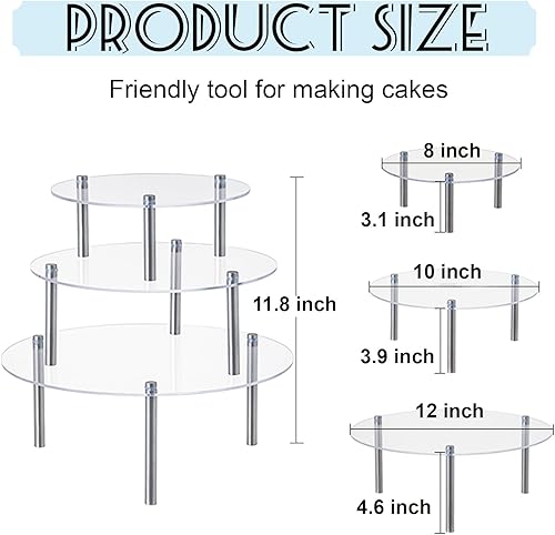 Miniatura 2 de Juego de 3 soportes de acrílico transparente para tartas, elevador redondo para postres, soporte de exhibición de cupcakes escalonados para