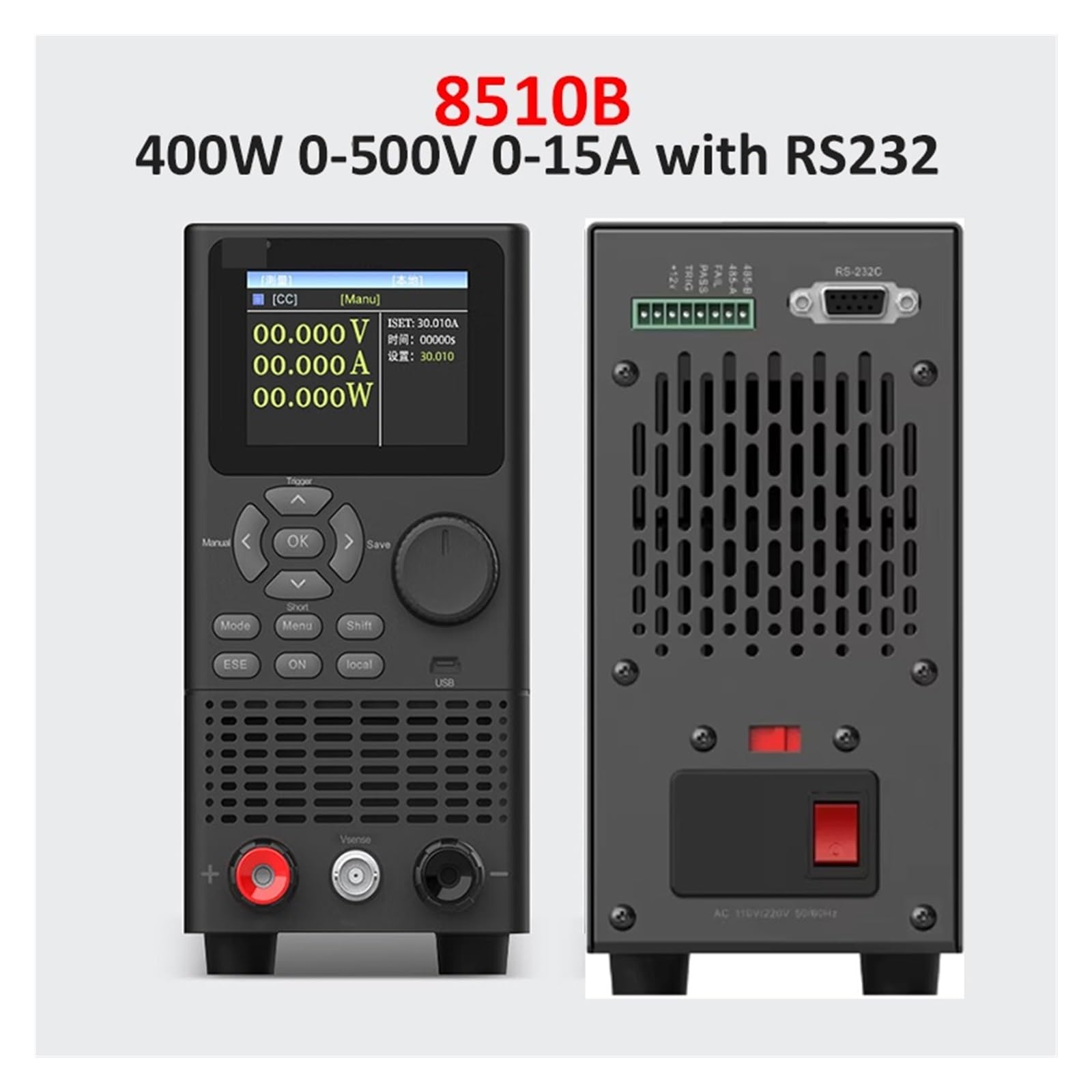 DC Elektronische Last, 500 V 15 A 400 W RS232 Tester Batteriekapazität Innenwiderstandstester Hohe Genauigkeit