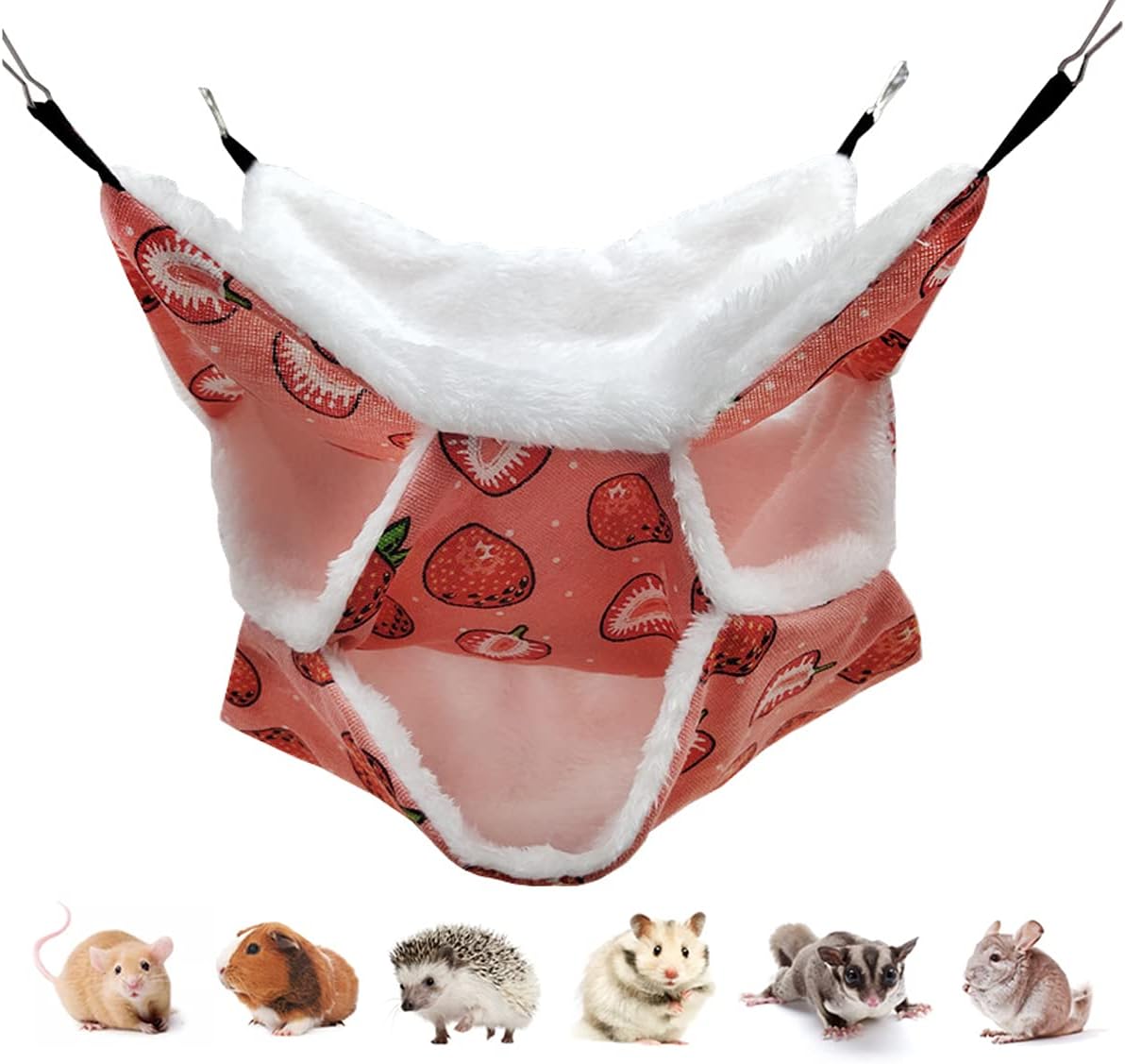 LEFTSTARER Triple-Layer Sugar Glider Hammock, Small Pet Cage Hammock, Sugar Glider Cage Accessories Hamster Bedding Small Animals Bed for Chinchilla Parrot Ferrets Rat Playing Sleeping (A. Strawberry)