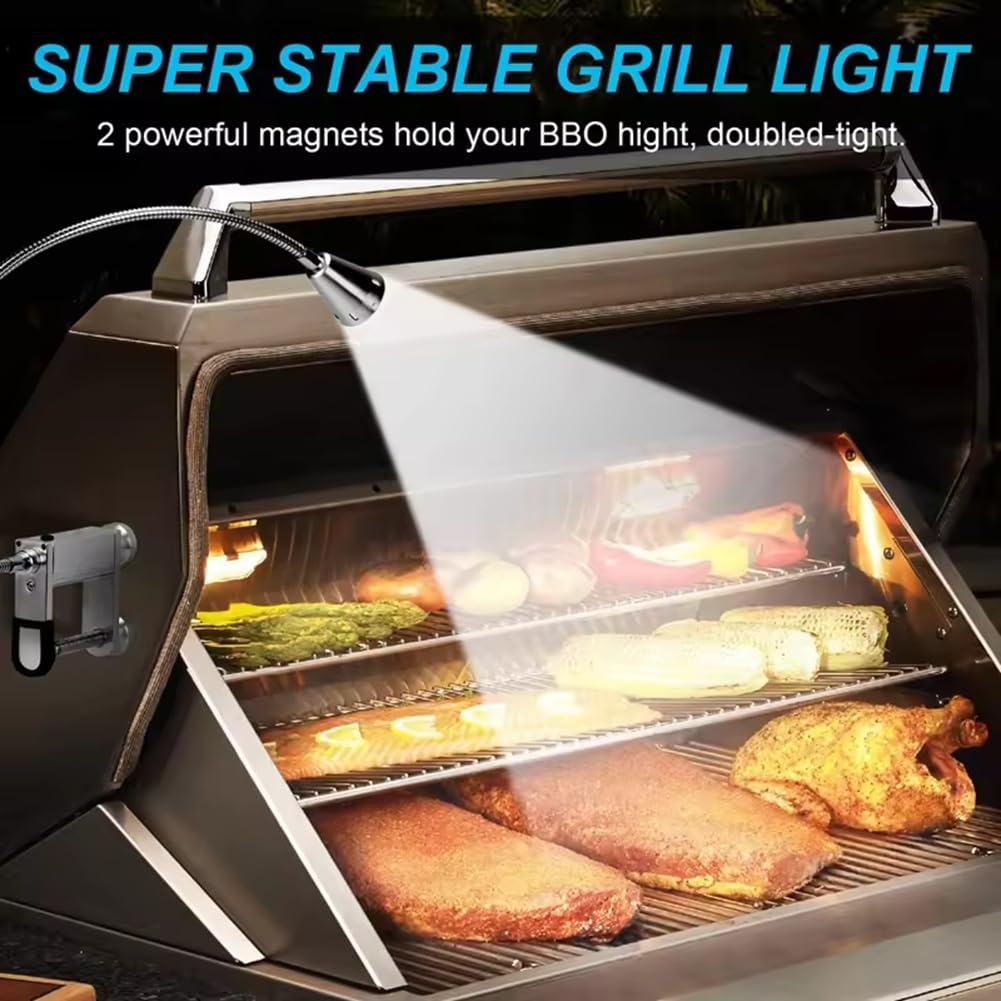 LED BBQ Grill Licht, Beleuchtung mit Magnetischer Basis und Einstellbare Schraubenklemme - Flexibler 360 -Grad -Schwanenhals