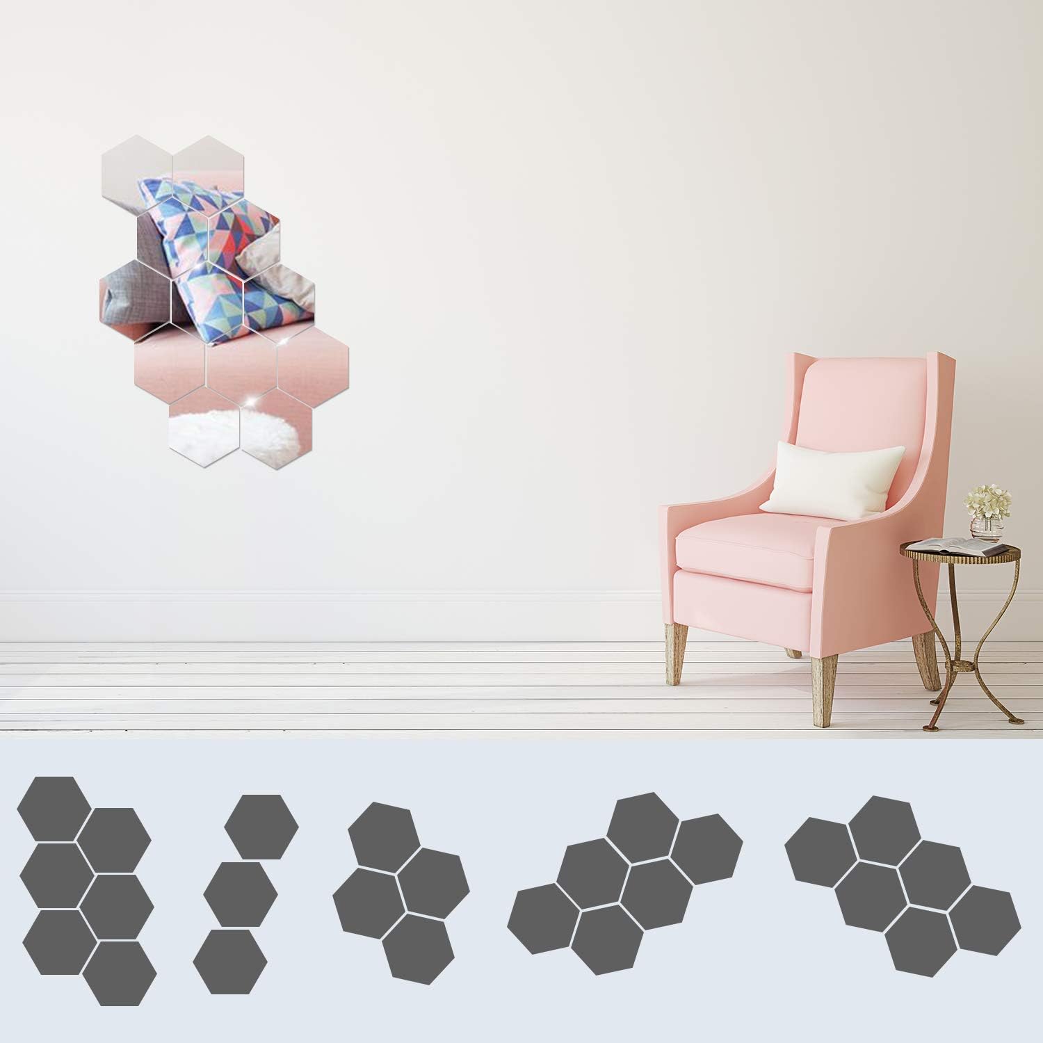 BBTO 15 Pieces Mirror Sheets Flexible Non Glass Mirror Plastic Mirror Self Adhesive Tiles Mirror Wall Stickers (2 Inch)