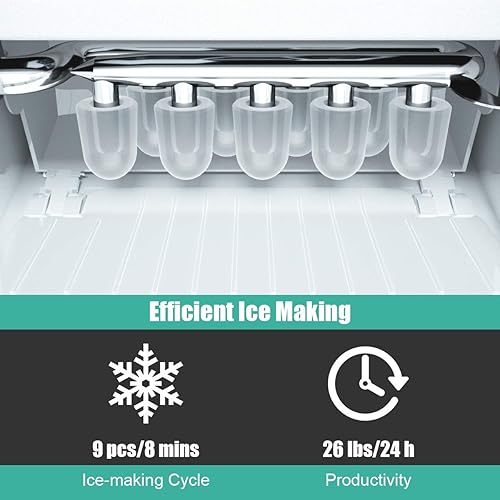 Miniatura 4 de COSTWAY Máquina de hielo para encimera, máquina de hielo portátil de 26 libras24 horas con función de autolimpieza, cubos de hielo listos en 8