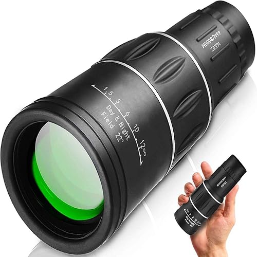 16x52 High Power Monocular Telescope, Black, BAK4 Prism with FMC Lens, Wide Field of View, for Gifts, Outdoor Viewing,Bird Watching,Hiking,Concert,Travelling