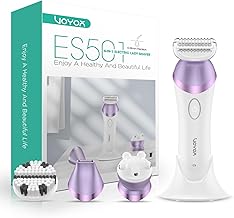 VOYOR ES501 4 in 1 Women's Electric Shaver for Underwear and Dry and Wet 4 Accessories Including Razor Head, Trimmer for Bikini Area, Face Cleans, Massages the Head Set of Women's Razors ES501