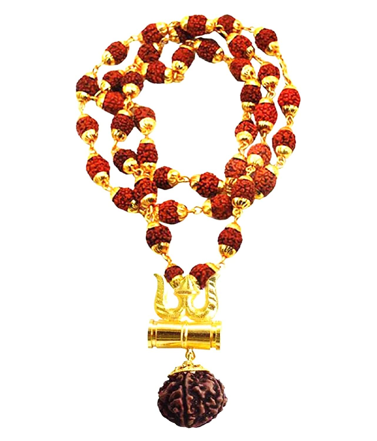 DMJ Panchmukhi Rudraksha Mala with Gold-Plated Trishul Damru Pendant for Men Women Gold-plated Plated Brass Chain (B0BTTDHHYQ) Amazon Price History, Amazon Price Tracker