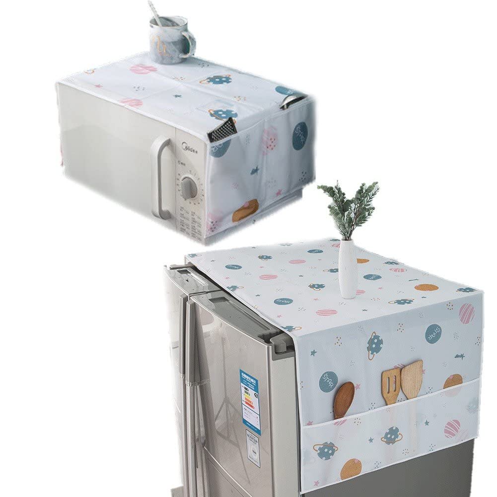 Haowul Style1 Fridge Microwave Oven Dust Cover 2Pcs Waterproof Fridge Cloth Decorative Kitchen Appliance Cover With Side Storage Pocket