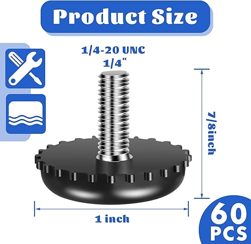 Vista 8 de Dunzy 120 piezas 1/4-20 niveladores ajustables de muebles de acero galvanizado atornillado en patas de nivelación roscadas atornilladas para muebles