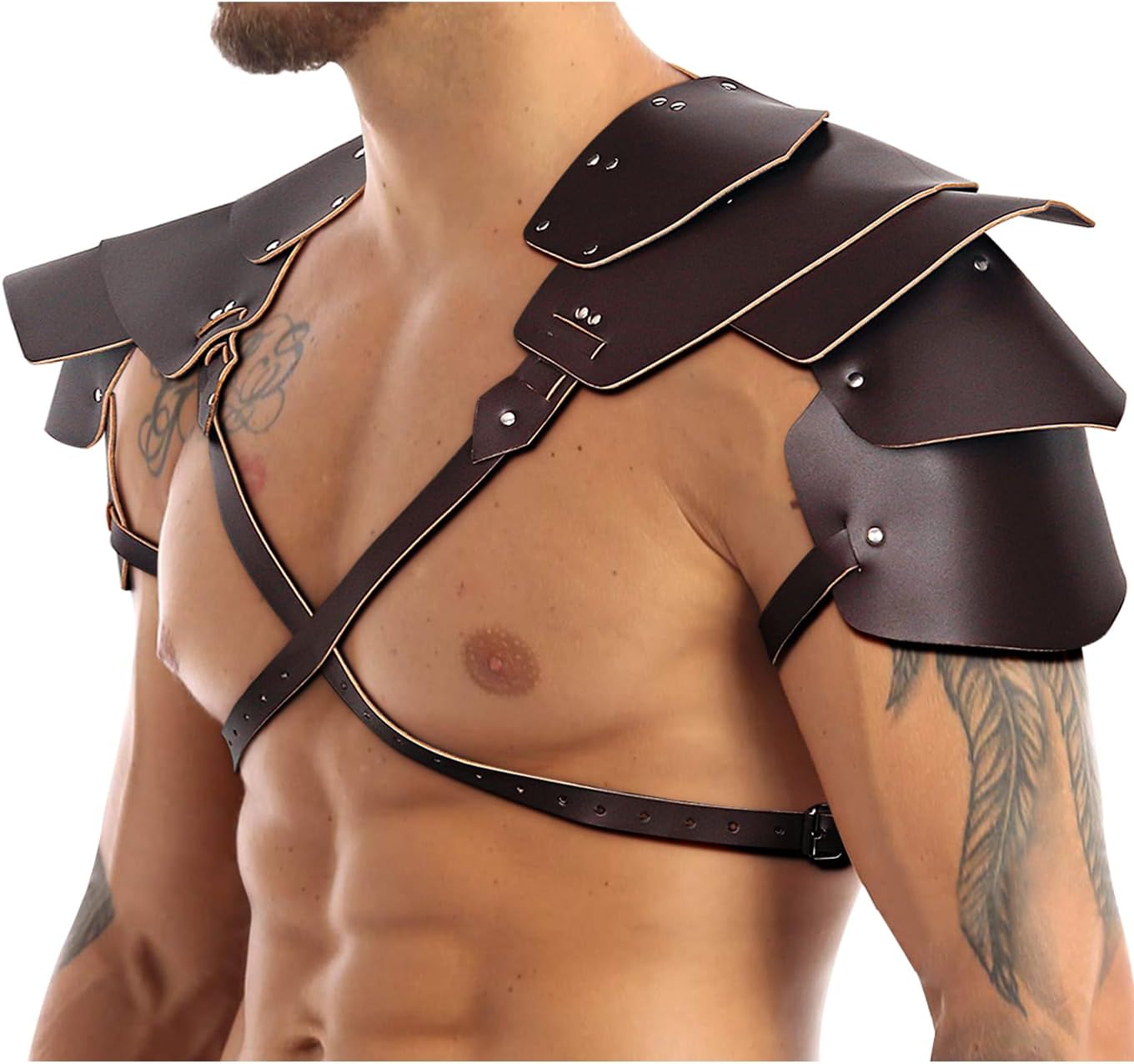 L'VOW Men's Medieval Pauldron - Leather Shoulder Armor for Knight Cosplay, Halloween LARP Ren Faire Costume Accessory - Image 5