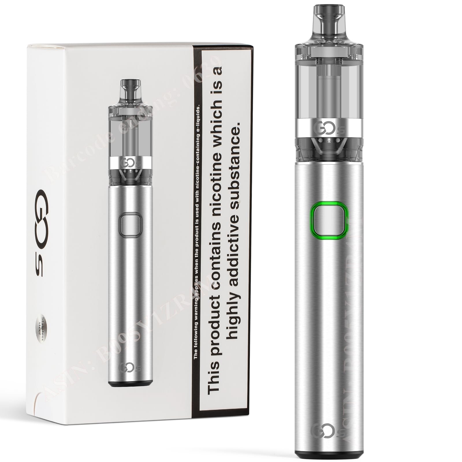 Innokin E Cigarette Vape Pen Starter Kit, Innokin GO S Pen, 1500mAh E-Cig Vape Kits with Top-Refill 2ml Pod-Style Tank, Airflow Control Vaping, Smooth MTL Stick, AMZ Edition No Nicotine - Silver