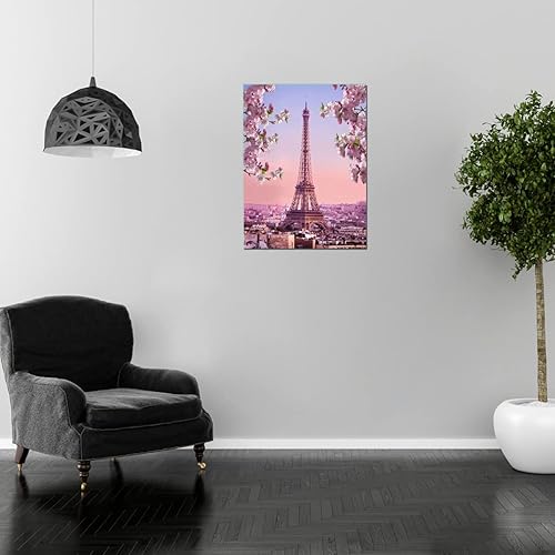 Miniatura 5 de Arte de pared con diseño de torre Eiffel de París en flor rosa, arte de pared para sala de estar, paisaje, decoración de oficina en casa, obra de