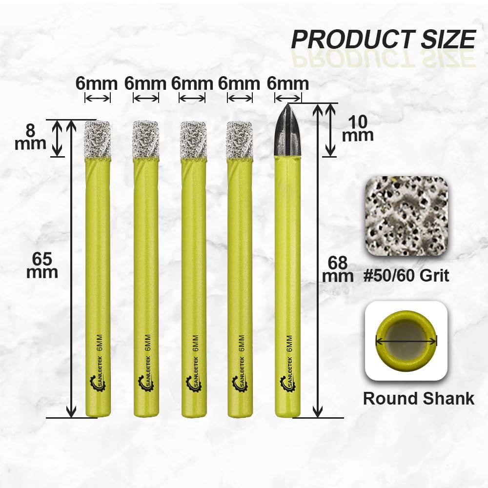 SANLEETEK 10Pcs Diamond Drill Bits Set - 1/4 Inch (6mm) Hole Saws For Tile And Stone