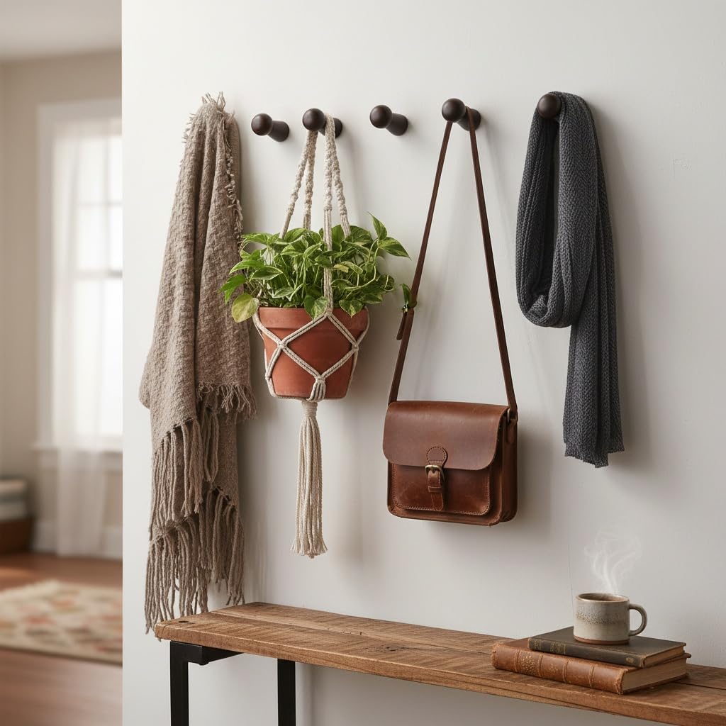 QAZXCDEW-Wooden Shaker Peg Screw-on Coat Hanging Hook 2.28 Inch Long Wood Wall Hooks Racks for Hanging Clothes Hats Towel Hook and More DIY (Dark Brown)*12PCS
