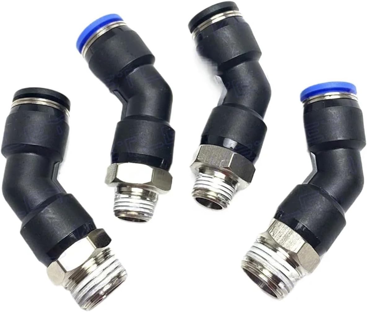 Elbow 45-Deg 1/8" 1/4" 3/8" 1/2" Male 10 mm Tube Brass Pneumatic Push In Connect Air Fitting Quick Release(BSPT,10MM_3/8")
