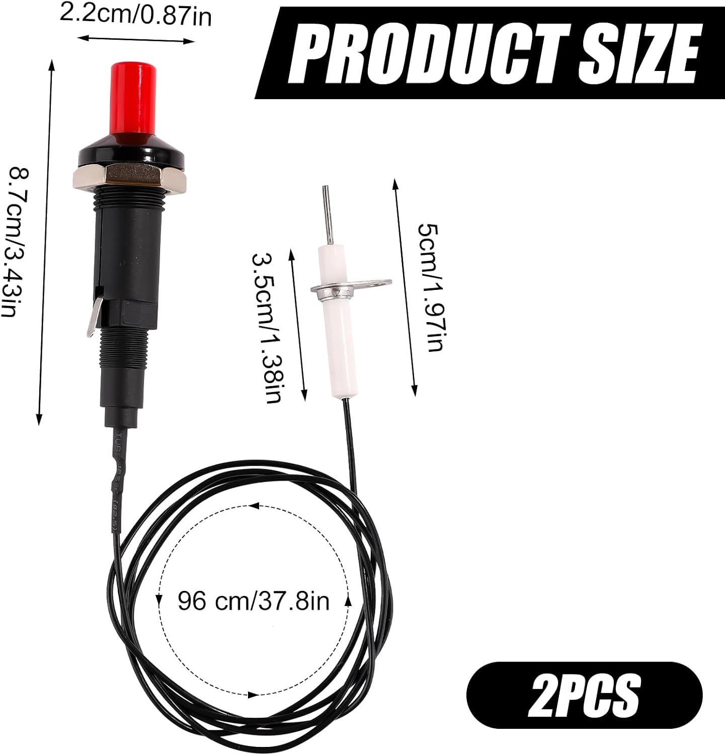 Gosknor 2pcs Piezo Spark Igniter, Spark Ignition Kit BBQ Grill Igniter Replacement Electrode Metal Threaded Ceramic Push Button Replacement for Gas Fireplace Oven