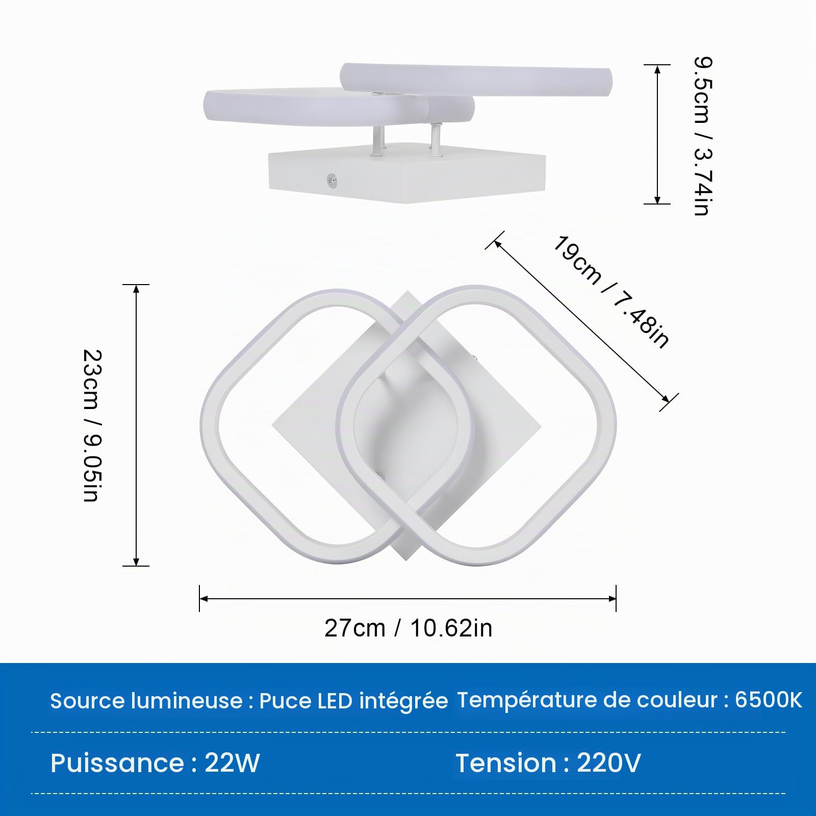 2 Pièces Plafonnier LED en Aluminium 22W, Blanc Froid 6500K, Blanc
