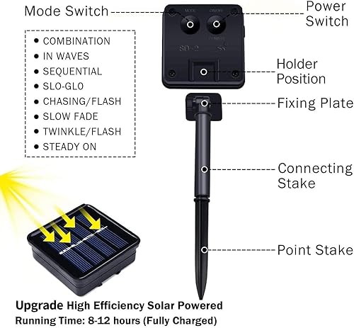 Miniatura 2 de JMEXSUSS Cuerda de luces solares para exteriores, 39.4 pies, 120 luces LED solares para exteriores, impermeable, tubo de PVC, luces solares de hadas