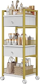 Flycity Makeup Organizer Cart with Drawers, 5 Tiers Rolling Makeup Cart, Floor Skincare Organizers, Vanity Organizer Storage with Wheels Cosmetic Display Cases for Skin Care Perfume Nail Polish, Gold