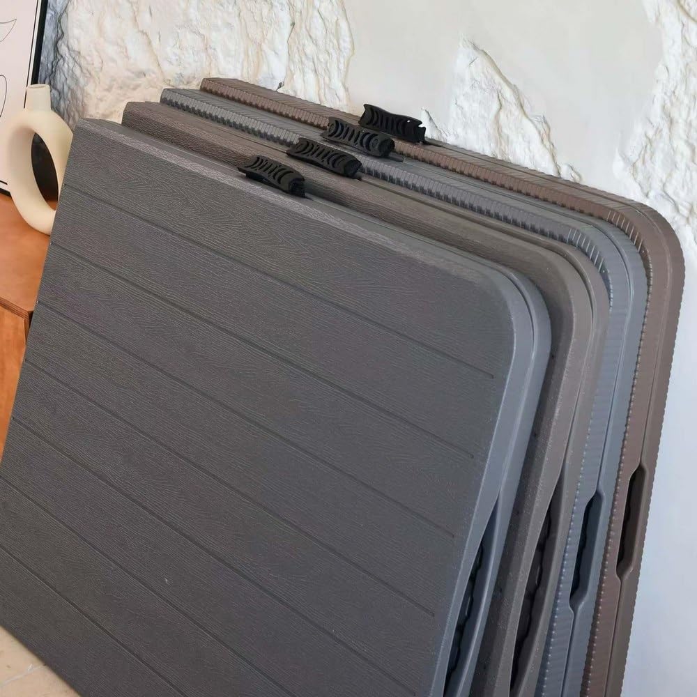 LOLAhome - Mesa Plegable maletín Gris Oscuro Efecto Madera de 180x74 cm, Resistente y fácil de Montar, con Estructura de Acero anticorrosión y HDPE. Ideal para Exterior, Catering, terraza y Eventos