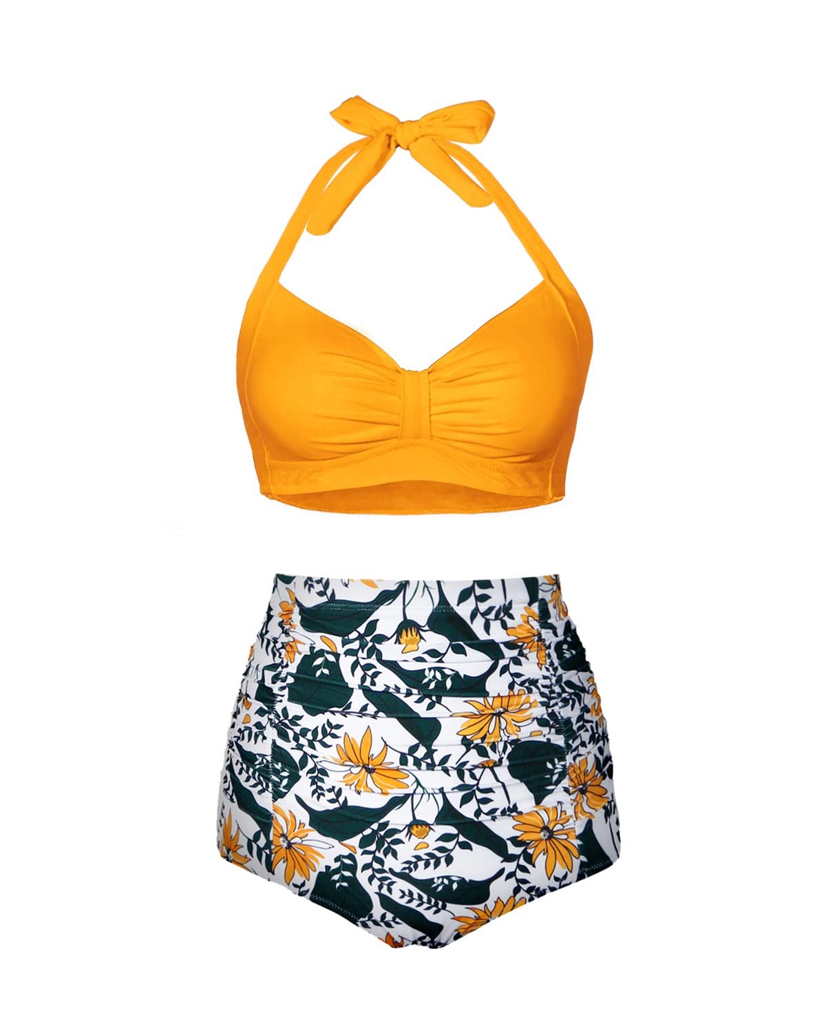 Women High Waisted Bikini Sets Two Piece Swimsuit Tummy Control Bathing Suit Halter Top with Full Coverage Bottom