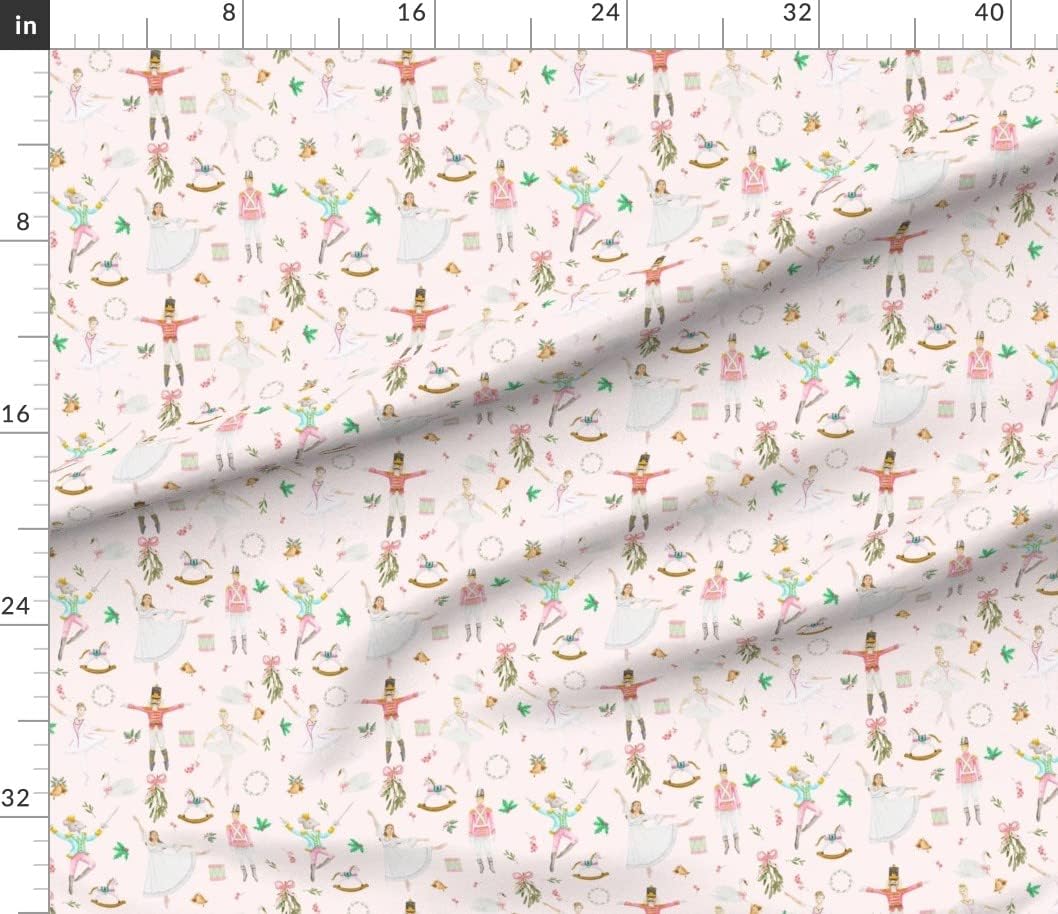 Spoonflower Fabric - Nutcracker Ballet Pink Winter Holiday Christmas Watercolor Swan Fairy Printed on Cotton Poplin Fabric by The Yard - Sewing Shirting Quilting Dresses Apparel Crafts