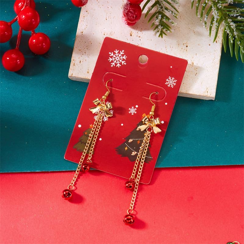 Christmas Bow Bell Earrings for Women Vintage Gold Red Green Tassel Earrings Statement Christmas Holiday Party Jewelry Gift - Image 5