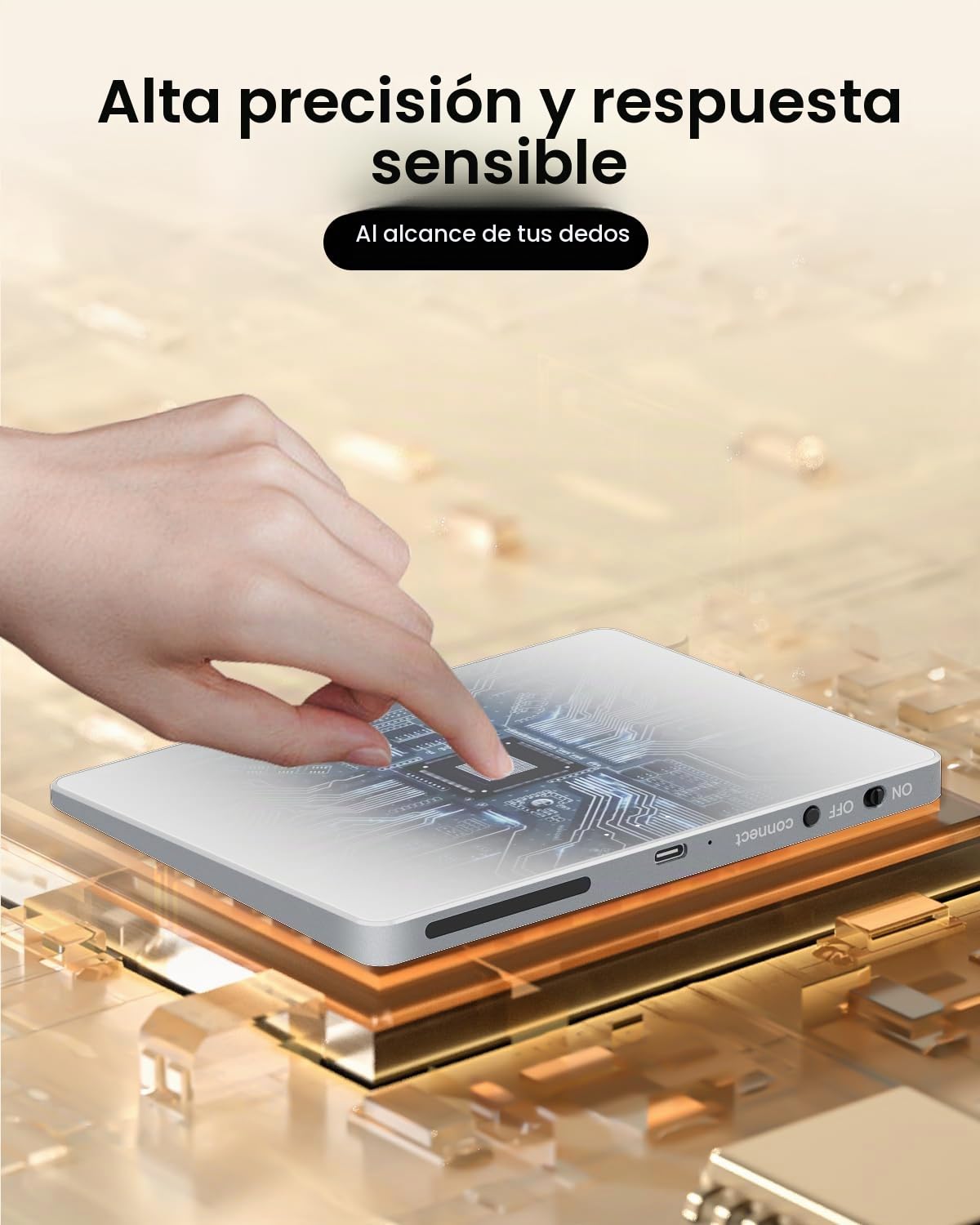 ProtoArc Touchpad para Windows 11/10 PC: T1 Plus Bluetooth, Superficie multitáctil, Recargable, Panel táctil portátil de Alta precisión, portátil, Ordenador de sobremesa - Blanco Plateado