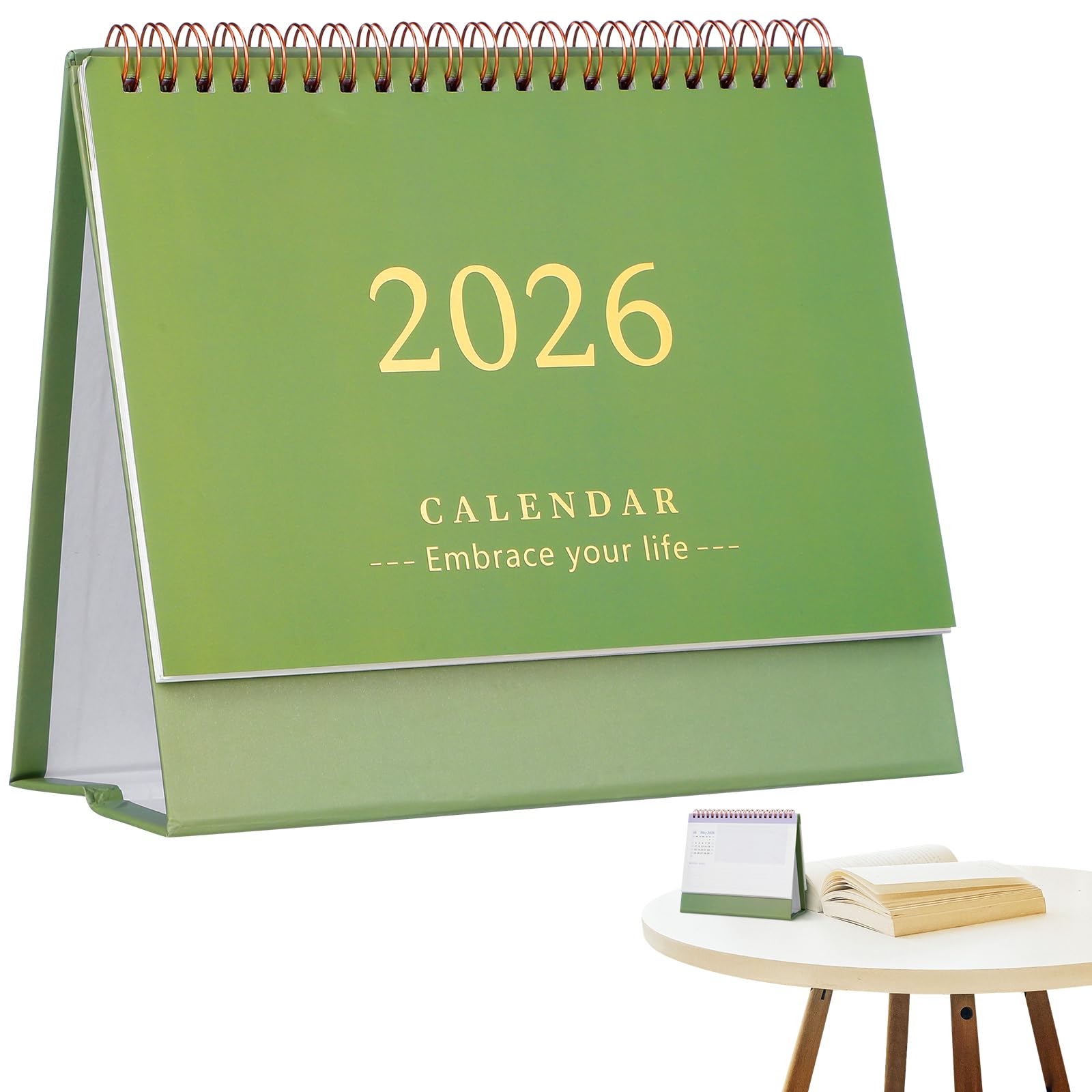 NUOBESTY 2025-2026 Desk Calendar 2026 Standing Flip Monthly Calendar Desktop Calendar Jul. 2025 - Dec. 2026, Memoranda Lined Pages, Twin-Wire Binding, Green