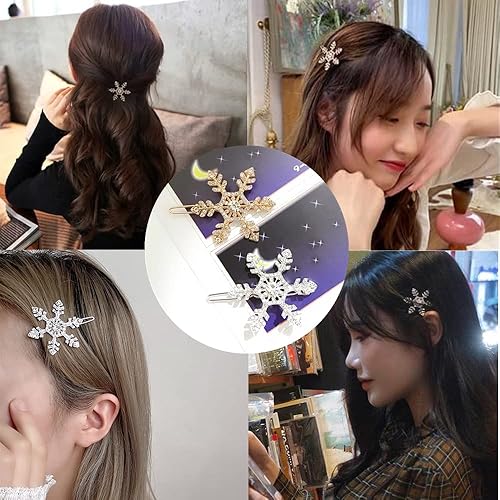 Miniatura 6 de 6 pinzas para el cabello con diamantes de imitación de copo de nieve, pasadores de pelo de cristal para mujeres y niñas