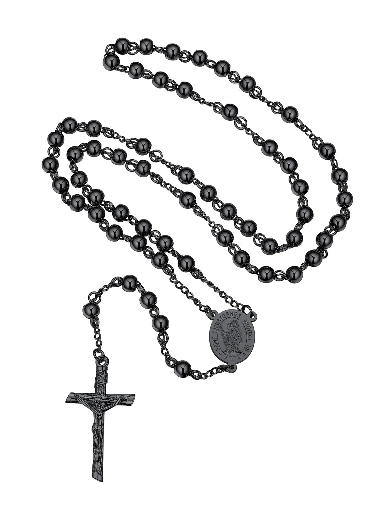 FaithHeart Rosary Beads Catholic Necklace for Men, St Michael/St