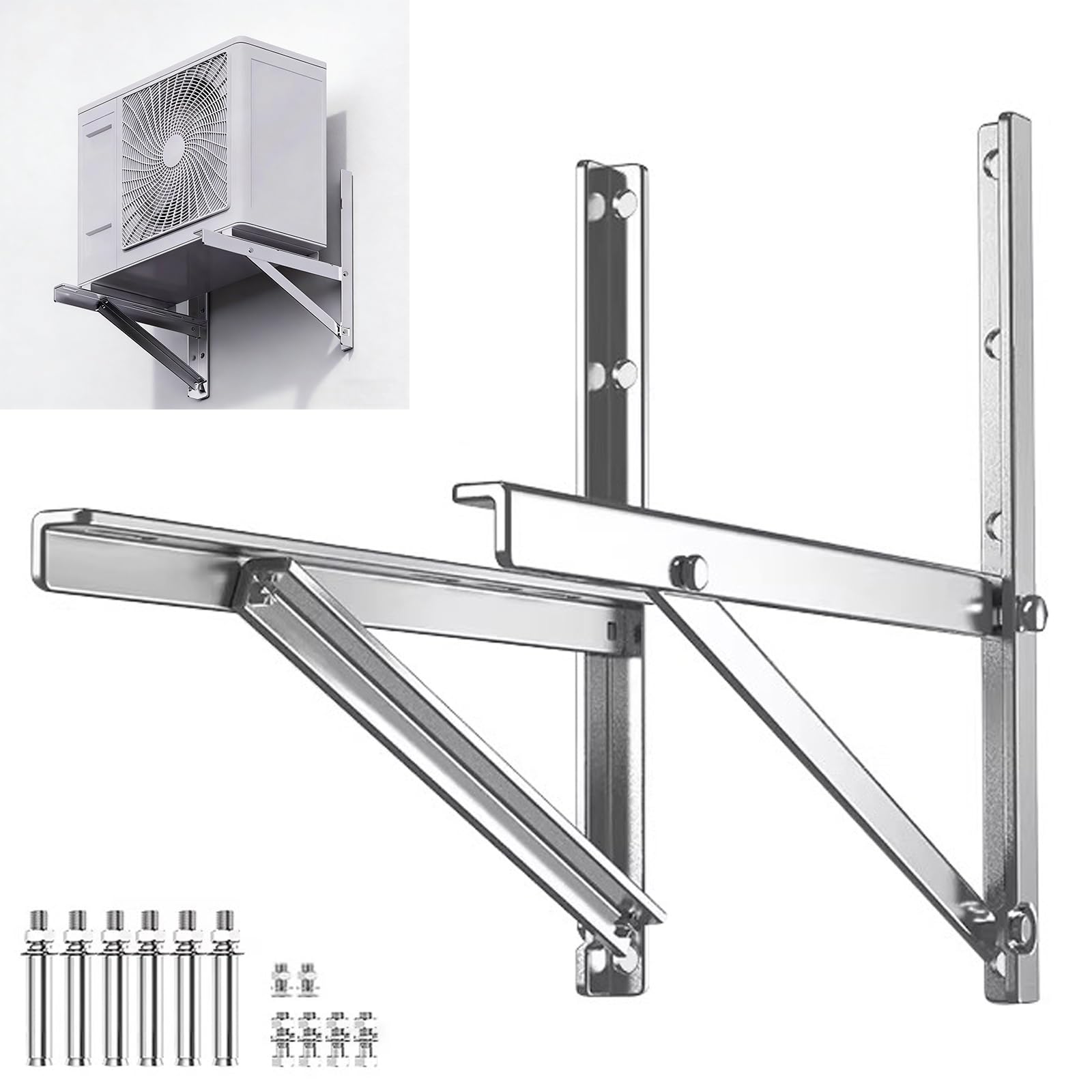 Staffa Condizionatore Esterno, Staffe Condizionatorein Acciaio Inox 304, Antiruggine, per Unità da 8000 a 24000 BTU, Capacità di Carico 150 Kg(56x56cm/22x22in)