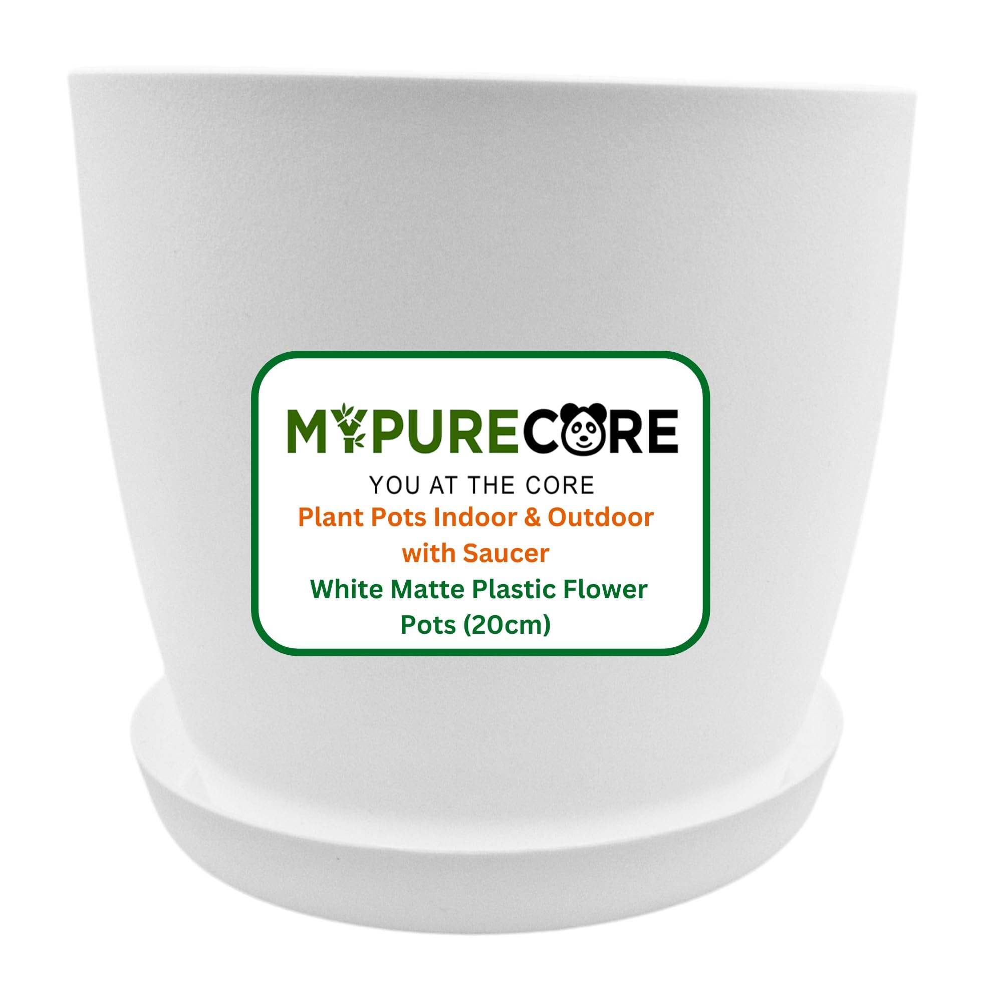 MYPURECORE Plant Pots Indoor with Saucer – Elegant Matte Plastic Flower Pot – Durable Indoor & Outdoor Planter for House Plants, Herbs & Succulents (White, 20 cm)