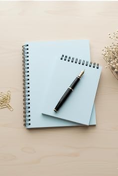 Premium Pastel Renk İkili Defter Seti - Renkli Sayfalı A5 Spiralli Defter & A6 Not Defteri - 50 Yaprak Şeffaf Kapak (Mavi)