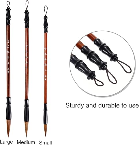 Miniatura 10 de PATIKIL Pincel redondo para pintura, paquete de 3 unidades, acuarela, tinta, caligrafía, pincel, dibujo, arte Sumi-e, mango de madera para