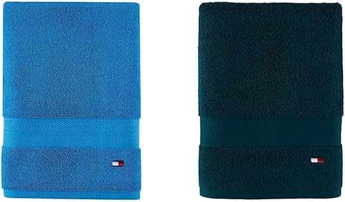 Tommy Hilfiger Toalla de baño moderna americana, 30 x 54 pulgadas, 100% algodón 574 GSM (azul sueco) y moderna toalla de baño sólida americana, 30 x