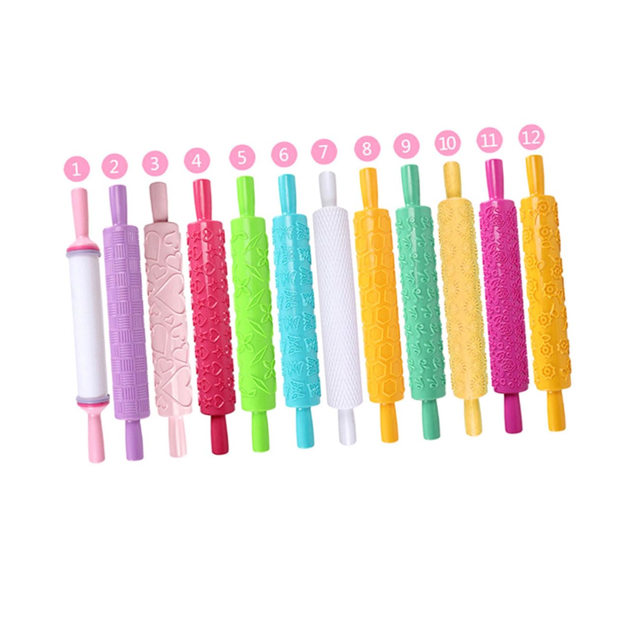 Set 5 Pezzi Matterello in Plastica Stampi Decorativi a Rilievo, Facile da Pulire e Impugnare, per Pasta Modellabile e Torte di Fondente Stili multipli