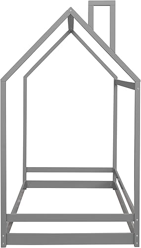 Miniatura 143 de Base de cama de casa de tamaño individual con techo y valla, marco de cama de madera para niños pequeños, adolescentes, niñas, niños, se puede