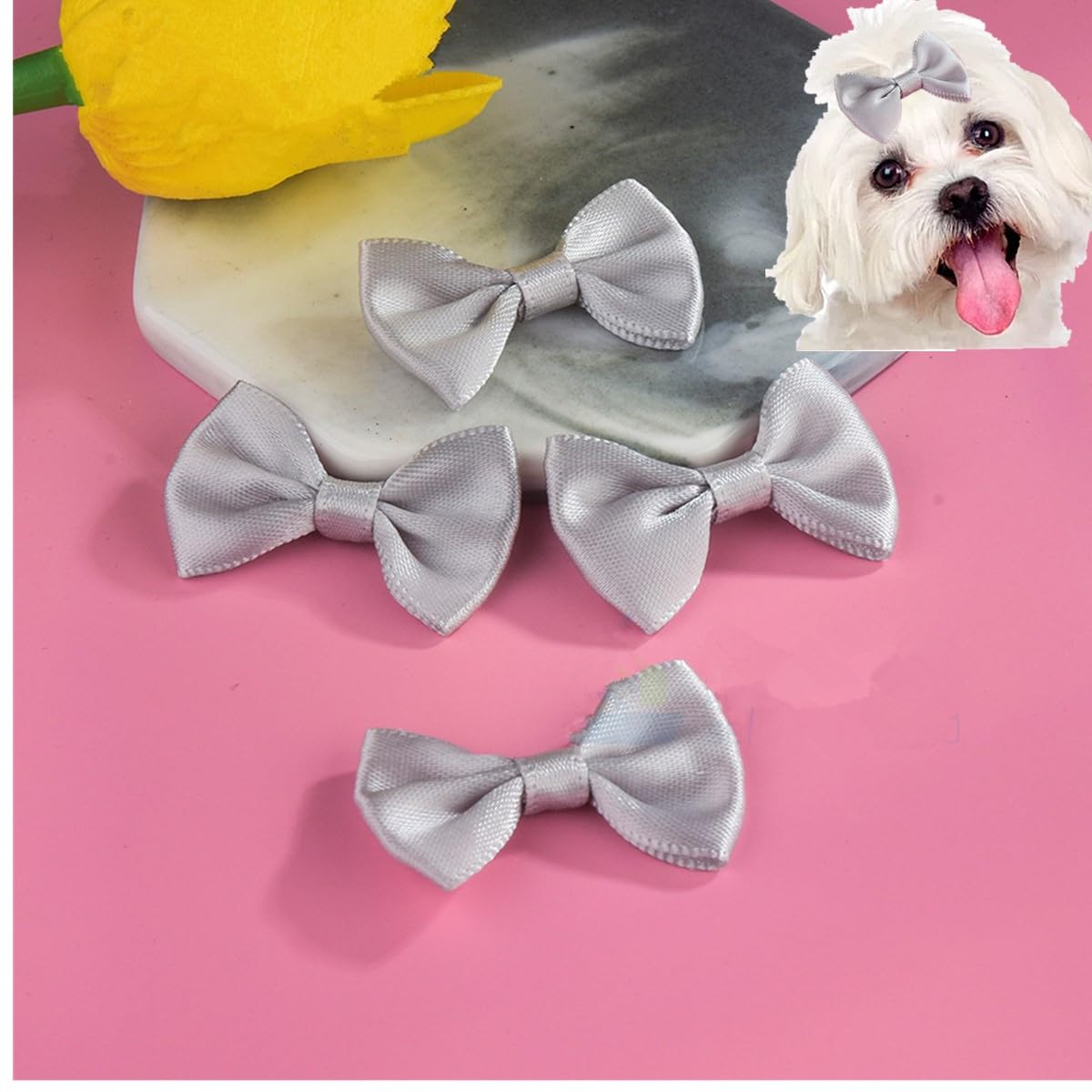 cuhair 5pcs Small Dog Hair Clips,Bow with Clip for Dogs Cats Pets,Puppy,Yorkshire Maltese,Dog Hair Grooming Accessories Bow (light grey)