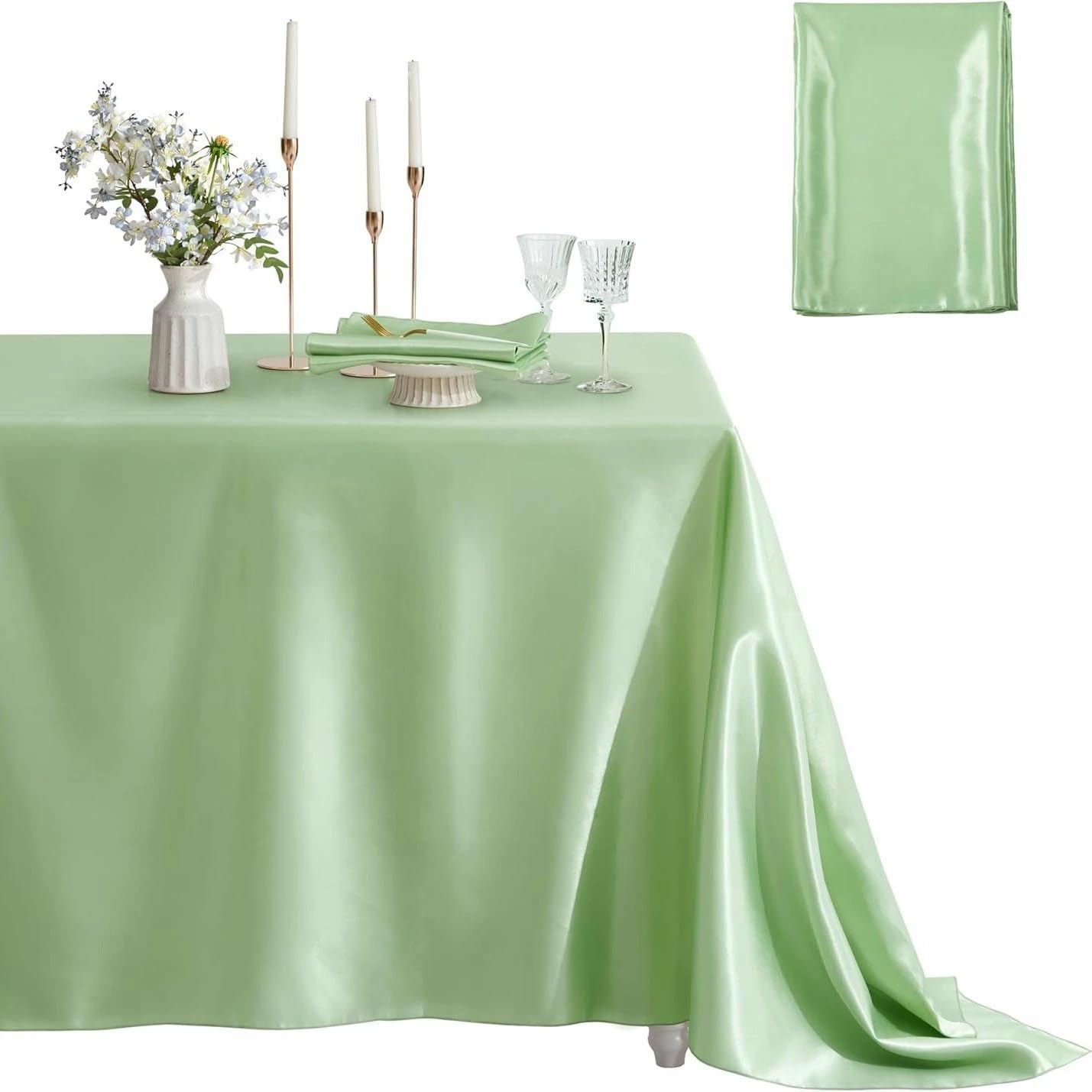 Tovaglia in raso, 152 x 305 cm, rettangolare, decorazione da tavolo per matrimoni, feste, banchetti, vacanze, feste, picnic, Natale, Halloween, verde salvia