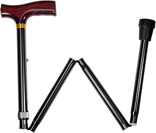 Carex Folding Adjustable Handle Cane with Walnut Handle - Foldable Walking Cane for Women and Men - Adjustable Height (33" - 37"), Anti-Slip Rubber Tip