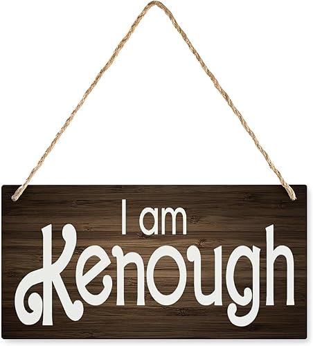Letrero de madera con texto en inglés "I Am Kenough - Letrero de madera colgante vintage para decoración del hogar, decoración de pared de madera