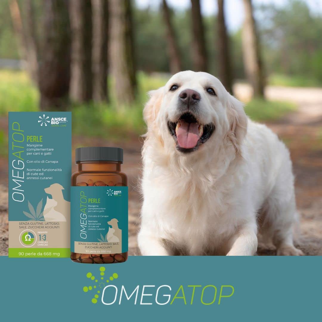 OMEGATOP Perle dla Psów i Kotów, Omega 3 i 6, Witaminy A i E, 90 Softgel | Wsparcie skóry i sierści