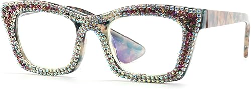 Miniatura 2 de mincl Gafas de lectura cuadradas con diamantes de imitación estilo Oprah para mujer, con bloqueo de luz azul brillante
