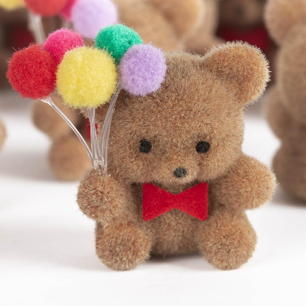 Factory Direct Craft Package of 12 Flocked Miniature Bears with Balloons - Tiny Party Bear Shapes for Crafting, Decorating and Favors (Size: 1 inch)