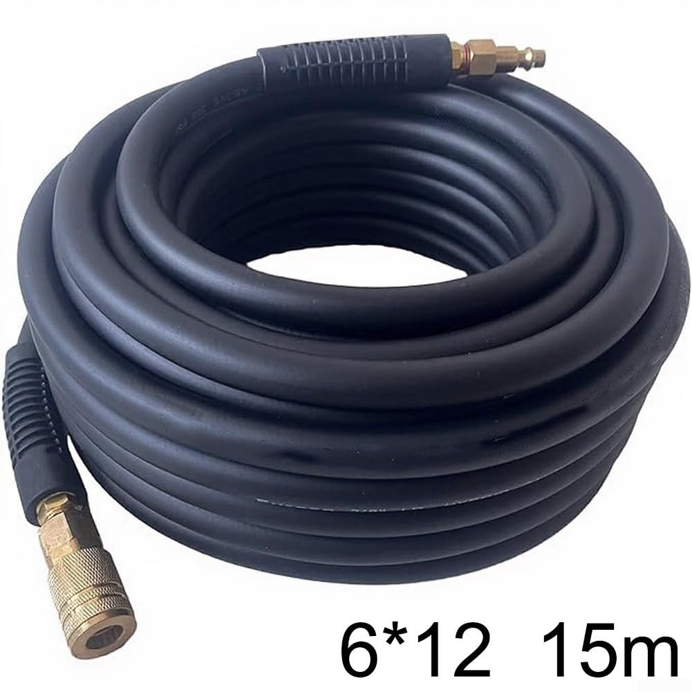 Manguera de aire neumática de PVC de alta presión de 1/4 pulgadas con extremos de cobre, compatible con compresores de aire y herramientas para aplicaciones industriales y de taller (negro 6